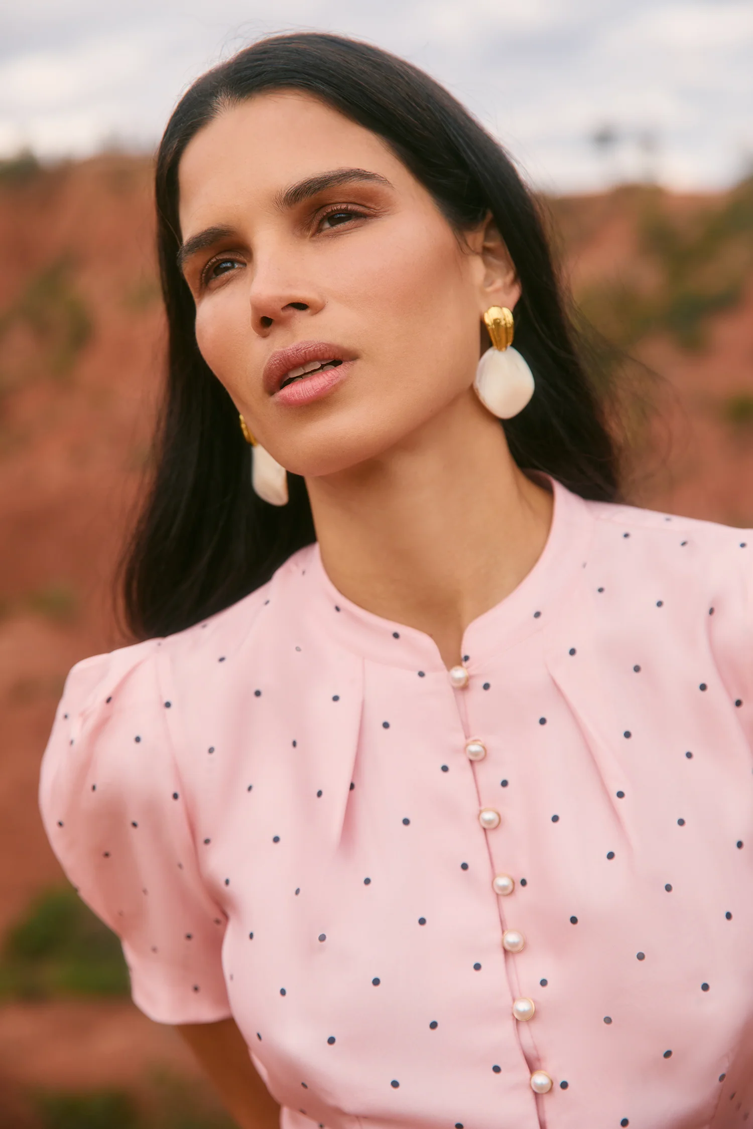Ahana Pink & Navy Polka Dot Dress - Image 3