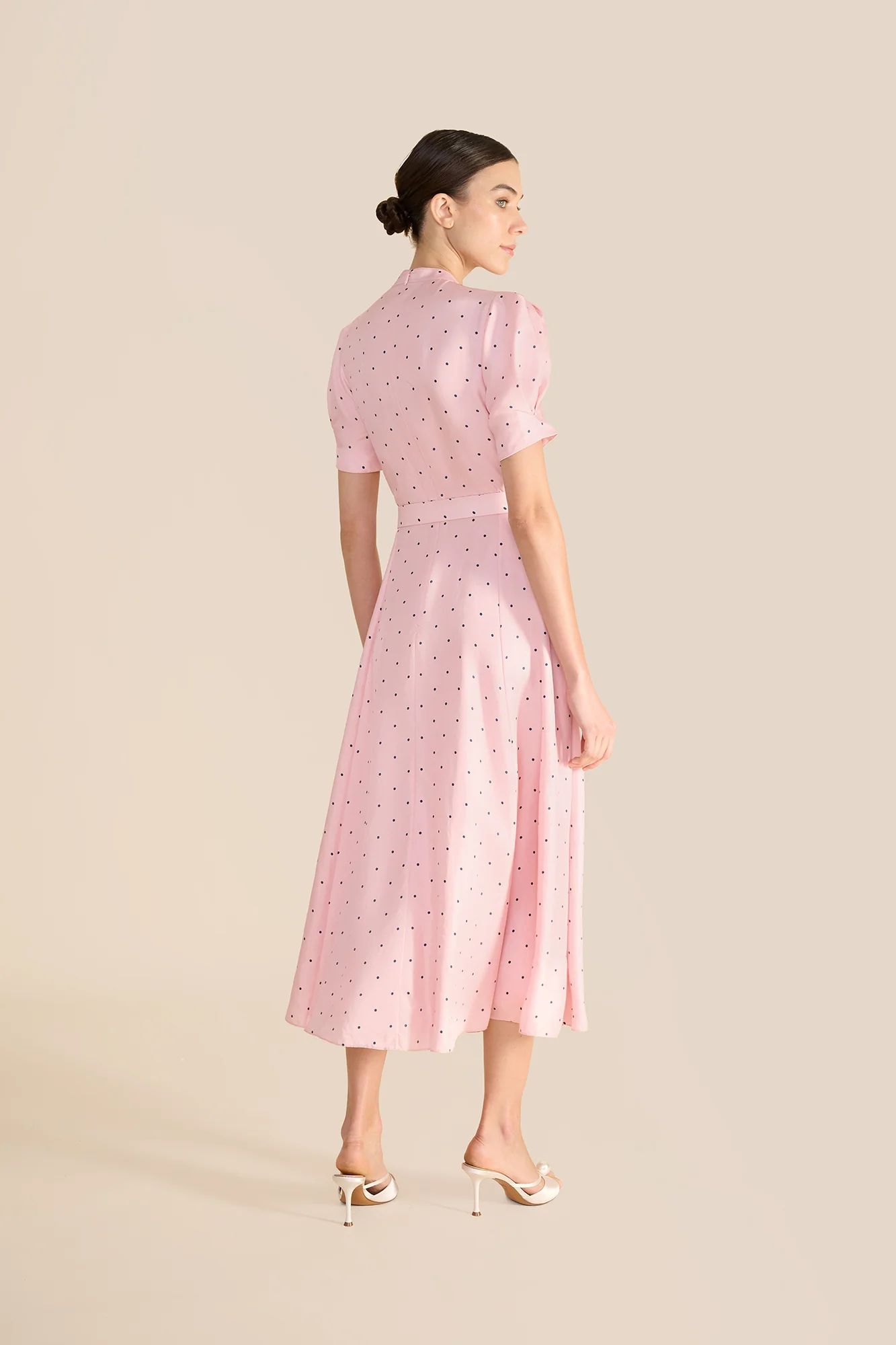 Ahana Pink & Navy Polka Dot Dress - Image 6