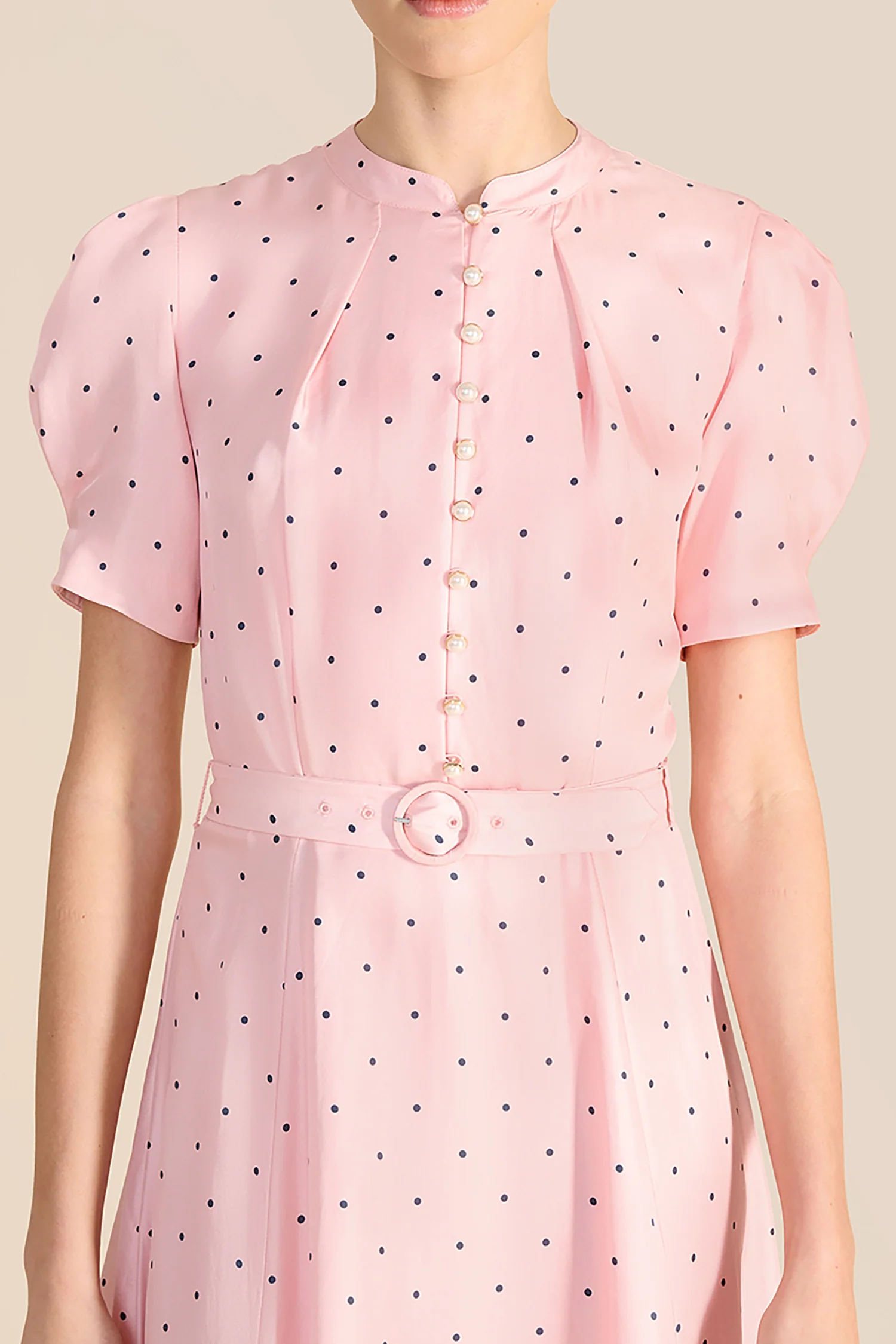 Ahana Pink & Navy Polka Dot Dress - Image 7