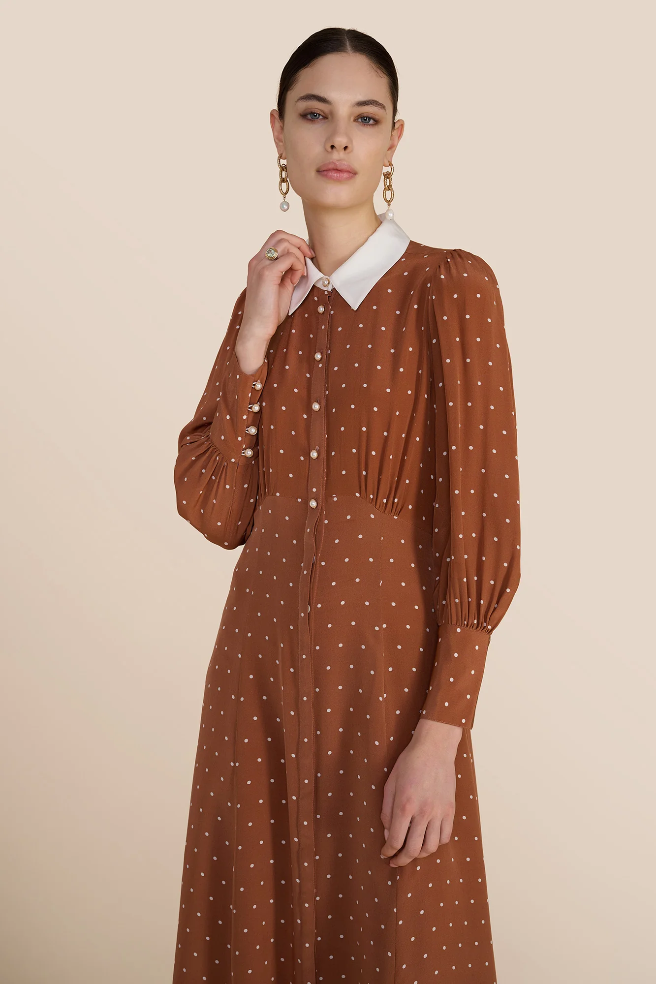 Calla Tan Polka Dot Dress - Image 5