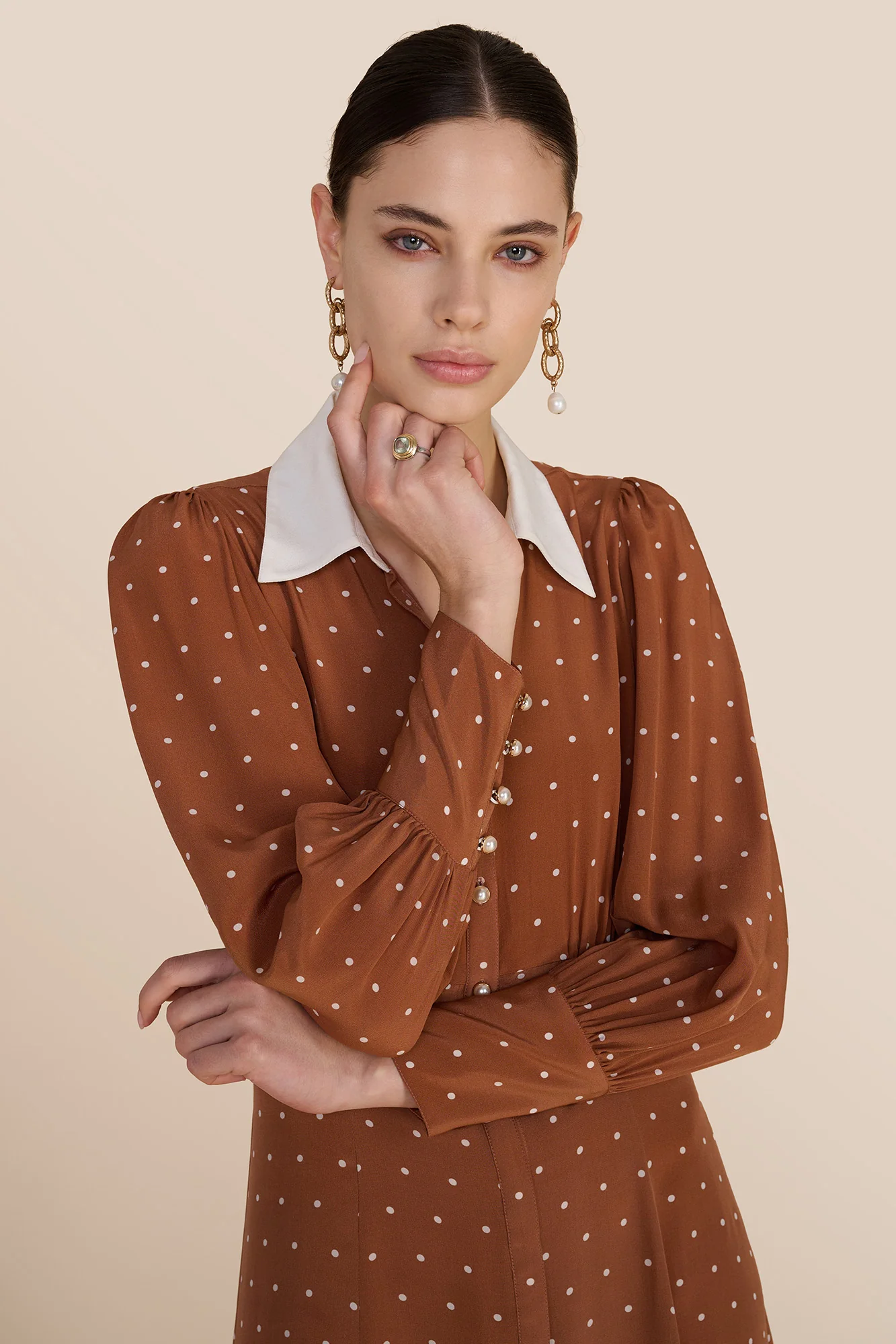 Calla Tan Polka Dot Dress - Image 7