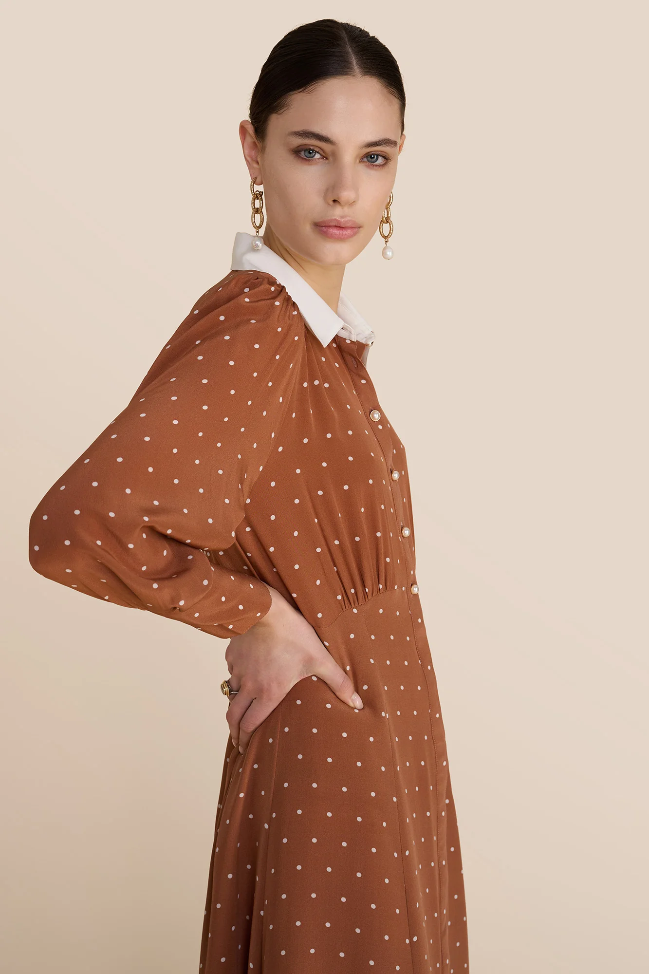 Calla Tan Polka Dot Dress - Image 9