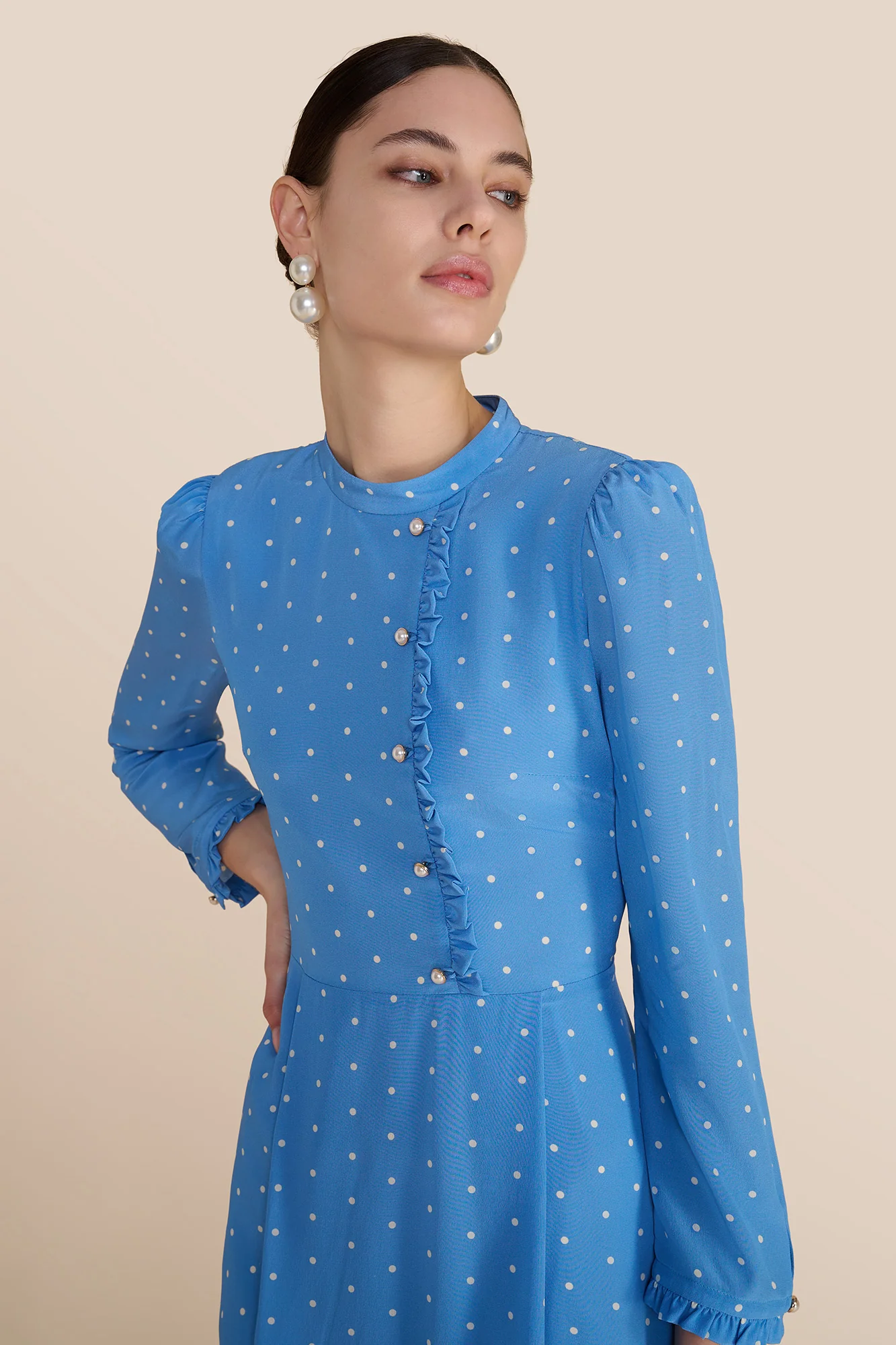 Christina Cornflower Polka Dot Dress - Image 3