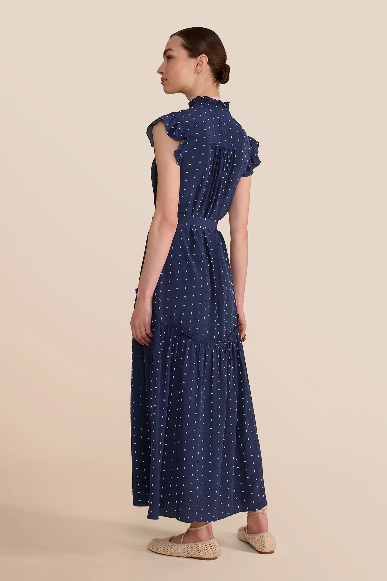 Darsha Navy Polka Dot Sleeveless Dress - Image 7