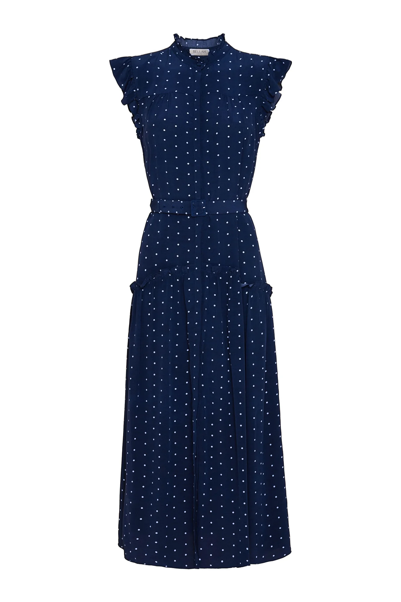 Darsha Navy Polka Dot Sleeveless Dress - Image 8