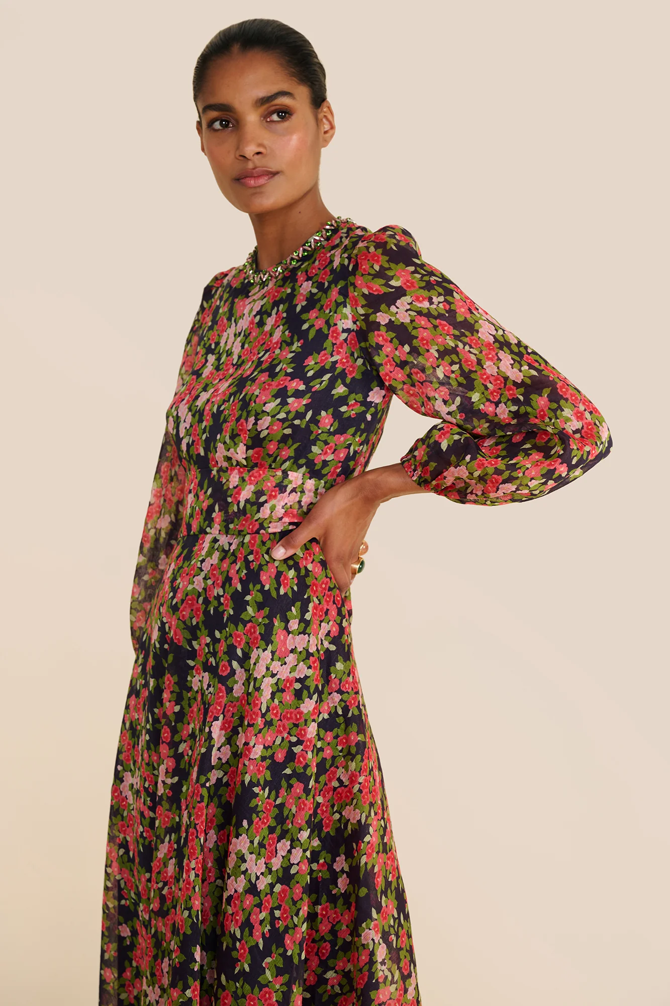 Mikela Navy Japanese Floral Dress - Image 6